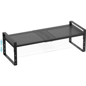 Expandable Shoe Rack Stackable Metal Pantry Storage Shelves Stand Adjustable Height Cabinet Shelf Organizer Racks Spice Shelving(1PACK/BLACK,LARGE)