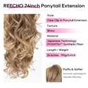 REECHO Ponytail Extension, 24" Claw Clip in Long Curly Wavy Ponytail Hair Extension Jaw Clip on Pony Tails Hairpiece for Women - Dark Brown to Blonde, Medium Blonde with Blonde Highlights