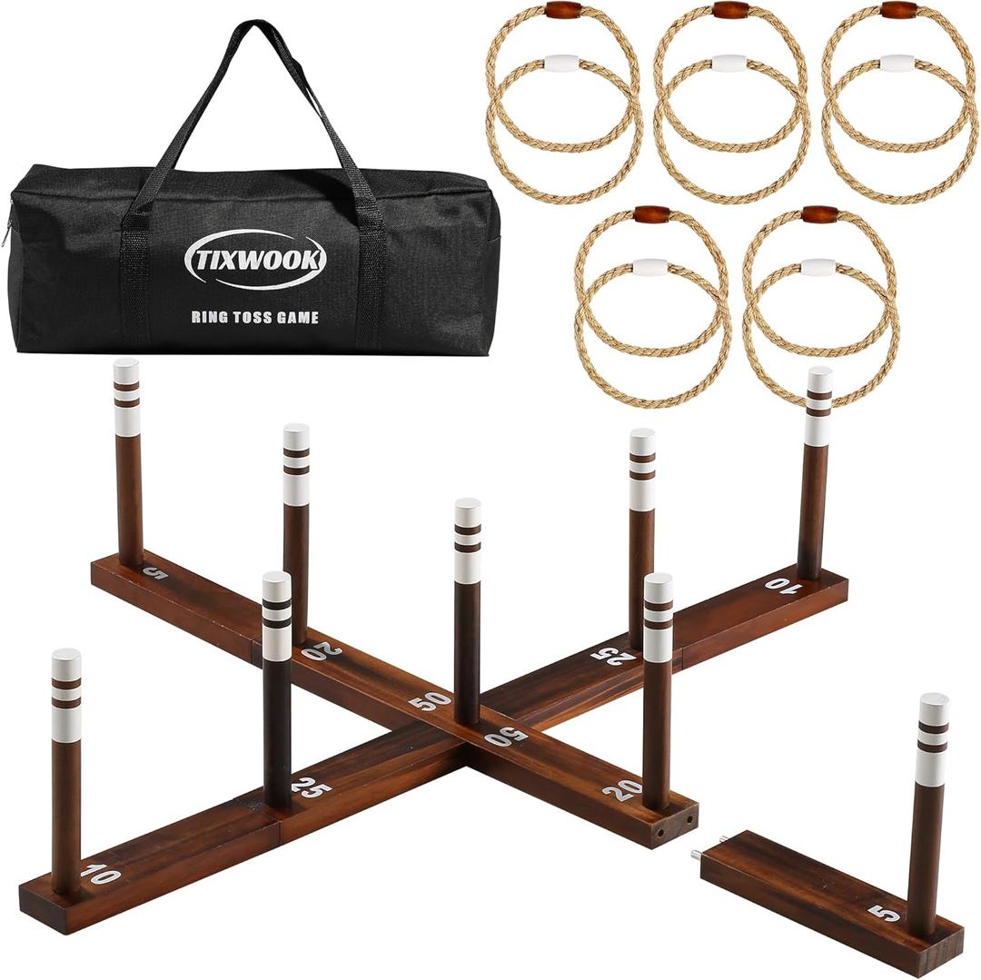 Ring Toss Game, Outdoor Games for Family and Adults with 6/10 Rope Rings & Carrying Bag, Backyard Games, Beach Toys, Lawn Games (Large)