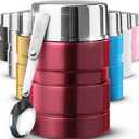 Earth&ME Stainless Steel Thermo For Hot Food 17OZ with Folding Spoon, Vacuum Insulated Food Container, Soup Thermo with Wide Mouth, Insulated Food Jar for Hot & Cold Food, Red