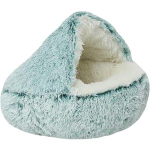 Dog Cave Bed for Small Dogs Cats Pets, Anti Anxiety Calming Plush Dog Beds, Fluffy Covered Hooded Cozy Burrow Puppy Beds, Anti-Slip Bottom Washable Pet Sleeping Bag (20" D, Green)