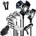 PGM Men's Complete Golf Club Sets - 12 Pieces - 2 Wood (#1, 3), 6 Irons(#, 6, 7, 8, 9, PW, SW), 1 Putter - Golf Stand Bag - Right Handed - Ideal for Beginners - Graphite