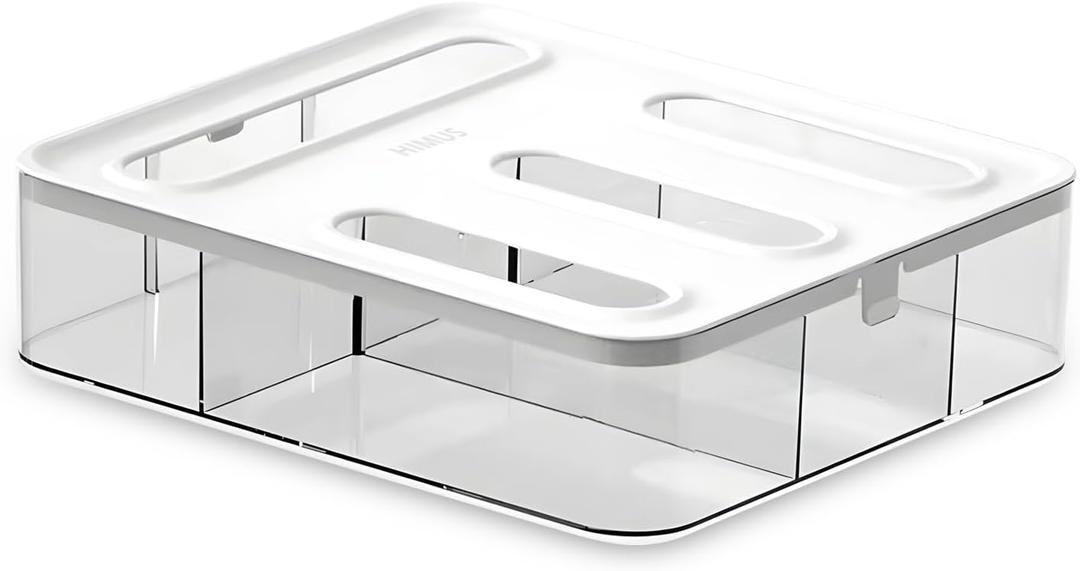 Food Storage Bag Organizer, 4 Slot Plastic Sandwich Bag Organizer for Kitchen Storage, Baggie Organizer for Drawer with Labels Included, Gallon, Quart, Sandwich, Snack, and Slider Bags (White/Clear)