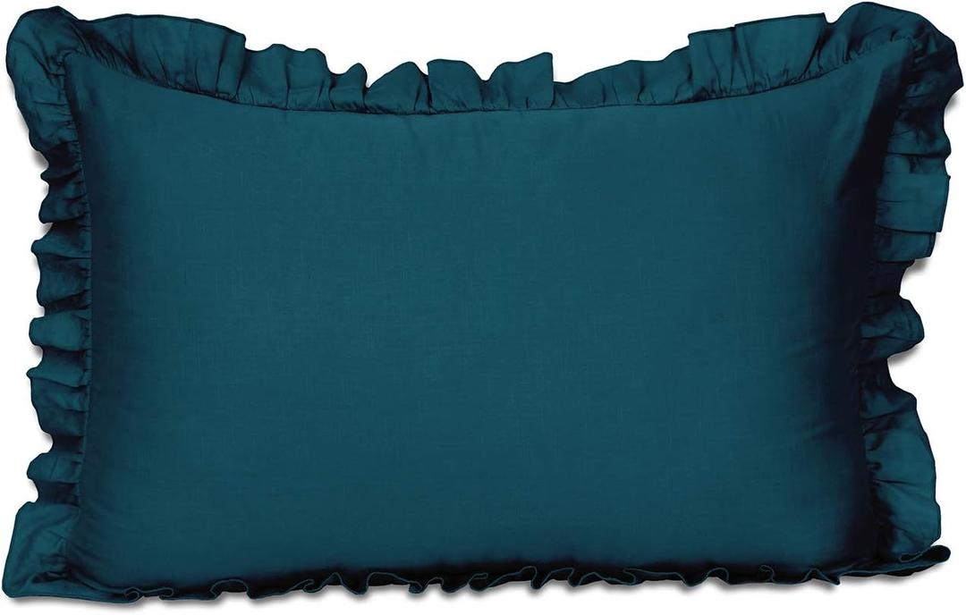 Ruffled Pillow Sham Standard 26x20 Cotton Frill Pillow Cases Shabby Chic Farmhouse Decor Pillowcase (Teal Blue)