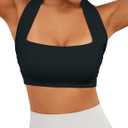 HOCANDY Womens Halter Sports Bra Square Neck Racerback Bras Seamless Padded Yoga Bra Workout Crop Tank Top (Black, S)