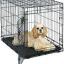 MidWest Homes for Pets Medium Dog Crate | Midwest Life Stages 30' Folding Metal Divider Panel,Floor Protecting Feet,Plastic Tray 30L x 19W 21H Inches,Breed (Black)