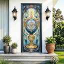 Cmialusie Peel and Stick Door Wallpaper 30.31 x 78.74 Inch Stained Glass Lamp Vintage Floral Decorative Door Cover for Home