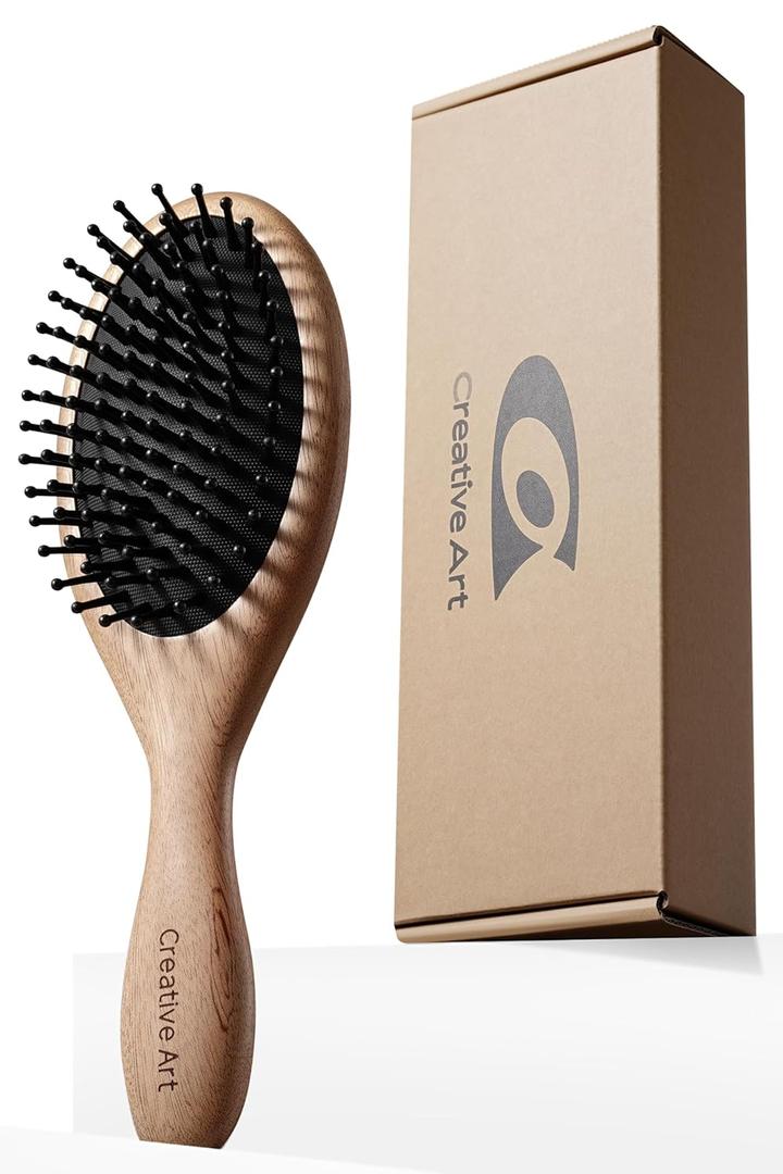 Wooden Paddle Hair Brush for Women & Men, Detangler Hairbrush with Ergonomic Handle & Air Cushion, Scalp Massager Suitable for Curly/Fine/Thick Hair, Wet & Dry Styling and Detangling Brushes