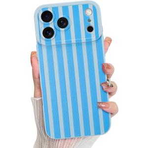 KANGHAR Compatible with iPhone 17 Pro Case 2025, Silicone Stripes Cute Pattern, Camera Protection Soft Slim Phone Cover for Girls Women -Blue