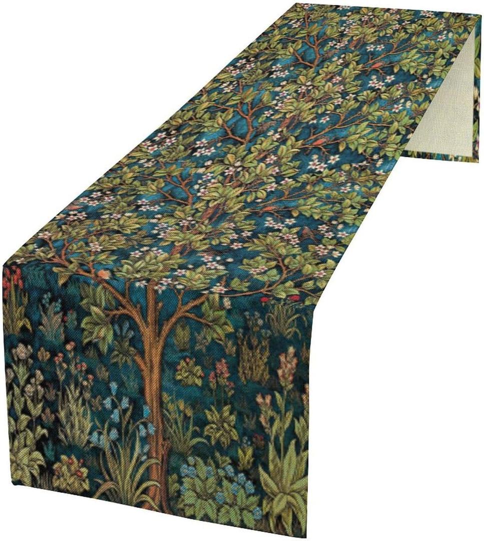 William Morris Floral Table Runner, Vintage Green Botanical Printed Table Runner for Home Kitchen Dining Table Decoration,13x36 Inch