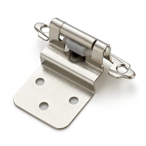 Home Expert 60 Pack (30 Pairs) 3/8 Inch Inset Cabinet Hinges, Self-Closing Face Mount Hinges with Door Bumpers, Satin Nickel Silver for Kitchen Cabinets, Bathroom Vanities, Furniture Doors