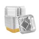 50 Pack 8"x8" Aluminum Pans with Plastic Lids,Disposable Tin Foil Pan For Cooking Baking Cakes Breads Square Food Containers for Heating Roasting Preping Storing,Gold