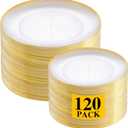 LIYH 120 Pcs Clear Gold Plastic Plates for Party, Crystal Gold Plastic Party Plates, Elegant Disposable Plate Set Included Dinner & Dessert Plate for Wedding Birthday 60 Guests