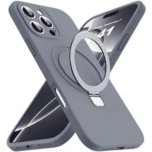 SKYLMW Designed foriPhone 16 Pro Case with Magnetic Invisible Stand Compatible with Mag-Safe Military Drop Tested Shockproof SiliconeiPhone 16 Pro Phone Cases for Women Men 6.3'', Grey, 2 Pack