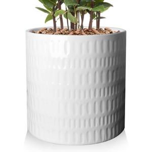 12 Inch Plant Pot,Ceramic Planter with Drainage,Large Planters for Indoor Plants,Indoor&Outdoor Plant pots,Ceramic Flower pots,Cylinder Flower Planter Pot(Pure White)