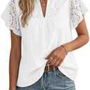 GRACE KARIN Womens Lace Short Sleeve Tops Summer Dressy Casual Cotton Blouses Flowy V Neck Dress Shirts Trendy Clothing 2026, M