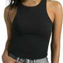Colorfulkoala Women's High Neck Tank Tops Body Contour Sleeveless Crop Double Lined Yoga Shirts (Medium, Black)
