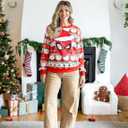 Disney family matching sweatshirt Stitch Mickey Spiderman print long sleeve winter Christmas mom dad kids loose fit red (Large)