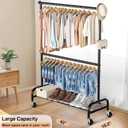 MISSLO Heavy Duty Clothing Racks for Hanging Clothes Rack Double Rod Garment Rack Rolling Closet Wardrobe Rack on Wheels, Metal, Adjustable, Black