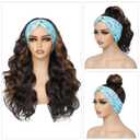 Long Wavy Headband Wig for Women Black Wigs with Brown Blonde Highlight 200% Denisty Headband Wigs Put On and Go Glueless Wig Long Synthetic Wig for Women Party Daliy Use