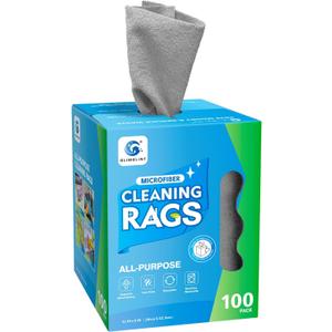 GLIMGLINT Microfiber Cleaning Cloth, 100 Pack Cleaning Rags, Lint-Free, Ultra Absorbent Reusable Paper Towels for Home, Kitchen, Car, Garage or Shop, Microfiber Rags, 11" x 9", Grey
