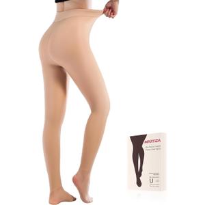 MARTIZA Fleece Lined Tights for Women, Fake Translucent Winter Thermal Pantyhose, Warm Thick High Waist Leggings (Large Plus)