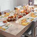 Fall Orange Pumpkins Placemats Set of 4 Watercolor Autumn Leaves Linen Texture Thanksgiving Washable Place Mats Non-Slip Heat Insulation Cotton Blend Table Mats for Kitchen Dining Party, 13"x19"
