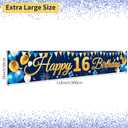 Large Happy 16th Birthday Banner Backdrop Blue Gold 16 Birthday Sign 16 Year Party Decoration Supplies for Kids Boys Wall Yard, 118inches * 20inches
