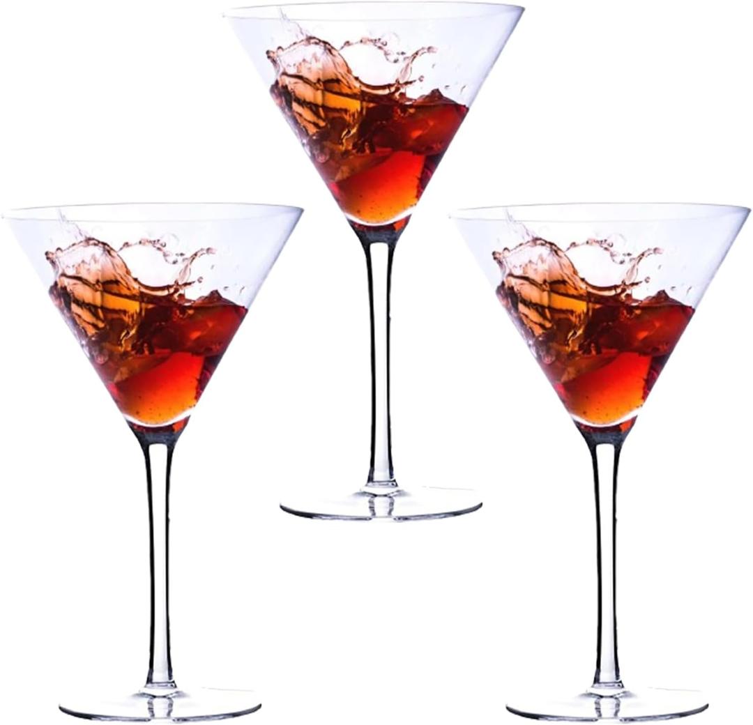 Baclife Handblown Crystal Martini Glasses Set of 3-9.5 oz Coupe Glass Set with Stem - Elegant Cocktail Glasses for Bar, Margarita, Cosmopolitan, Manhattan, Gimlet - Unique Gift for Mother’s Day