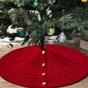 Knitted Christmas Tree Skirt, 24 Inch Red Tree Skirts for 3ft to 4ft Tree | Cable Knit Design, Farmhouse Xmas Holiday Decoration, Home Party Dcor Red 2512