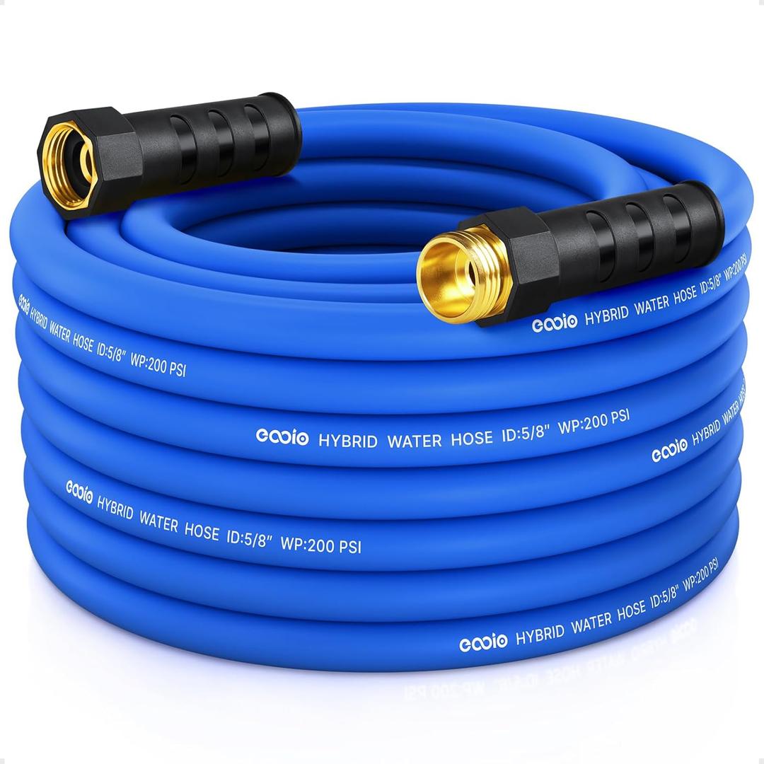 Heavy Duty Garden Hose 50 ft, Non-Expanding Flexible Water Hose, Kink Resistant Lightweight Hybrid Hose, Leakproof Hose Male to Female Fittings (Blue)