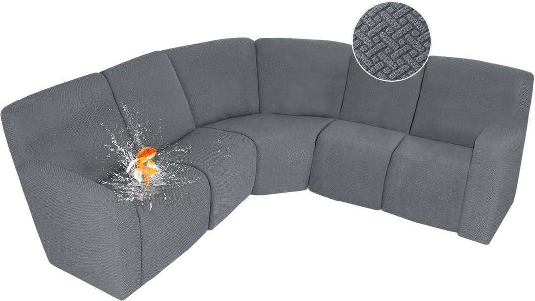 ALIECOM 100% Waterproof Recliner Sectional Couch Covers L Shape Stretch Corner Reclining Sectional Sofa Cover Washable Recliner Slipcover Protector for Dog Pet (5 Seat, Iron Gray), 13.99"D x 10.27"W x 0.56"H