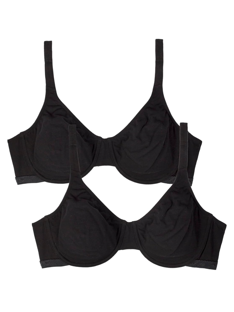 Fruit of the Loom Women's Unlined Underwire Bra-Cotton & Spandex Blend for Natural Shape and Flexibility, Black HUE/Sand/White 86CK, 36B