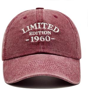 65th Birthday Gifts for Men Women, Happy 65th Birthday Decorations - Embroidered Baseball Caps Adjustable (Red)