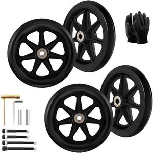 4 Pack 6 Inch Solid Replacement Wheels - Environmentally Friendly Rubber Material, Wear-Resistant PU Tires, Anti-Slip, and Durable ABS Wheel Hub - Easy to Install, (4Pcs 6Inch Wheels)