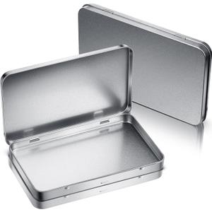 Geiserailie 2 Pack Rectangular Metal Tin Box with Lid Metal Hinged Lid Tin Empty Box Container Storage for Watercolor Jewelry Pen Eraser Pill Candy Craft Organize 7.0 x 4.2 x 0.6'' (Sliver)
