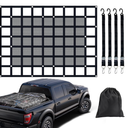 Heavy Duty Truck Cargo Net with Mesh, 72in x 57 in, 1300LBS Capacity, Adjustable Straps with Cam Buckles & S-Hooks for Trailer, Pickup, Jeep, SUV