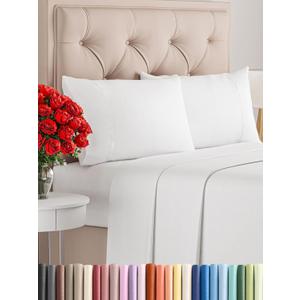 Twin 4 Piece Sheet Set - Cooling Sheets for Hot Sleepers - Hotel Luxury Bedding Set with 8-16 Inch Deep Pockets - 1 Flat & 1 Fitted and 2 Pillowcases - Ultra Soft, Easy Care and Wrinkle Free - White