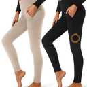 FULLSOFT 2 Pack Fleece Lined Leggings with Pockets for Women High Waisted Thermal Winter Yoga Pants for Workout Running Plus Size(Black,Wine Red(2 Pack),Large-X-Large)