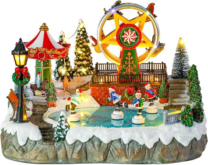 Bdor Christmas Village House, Animated Ferris Wheel and Skating Scene
Rotating Skating Figures, Ferris Wheel and Carousel, LED Lights, 8 Christmas Songs and USB Powered for Table & Indoor Decor