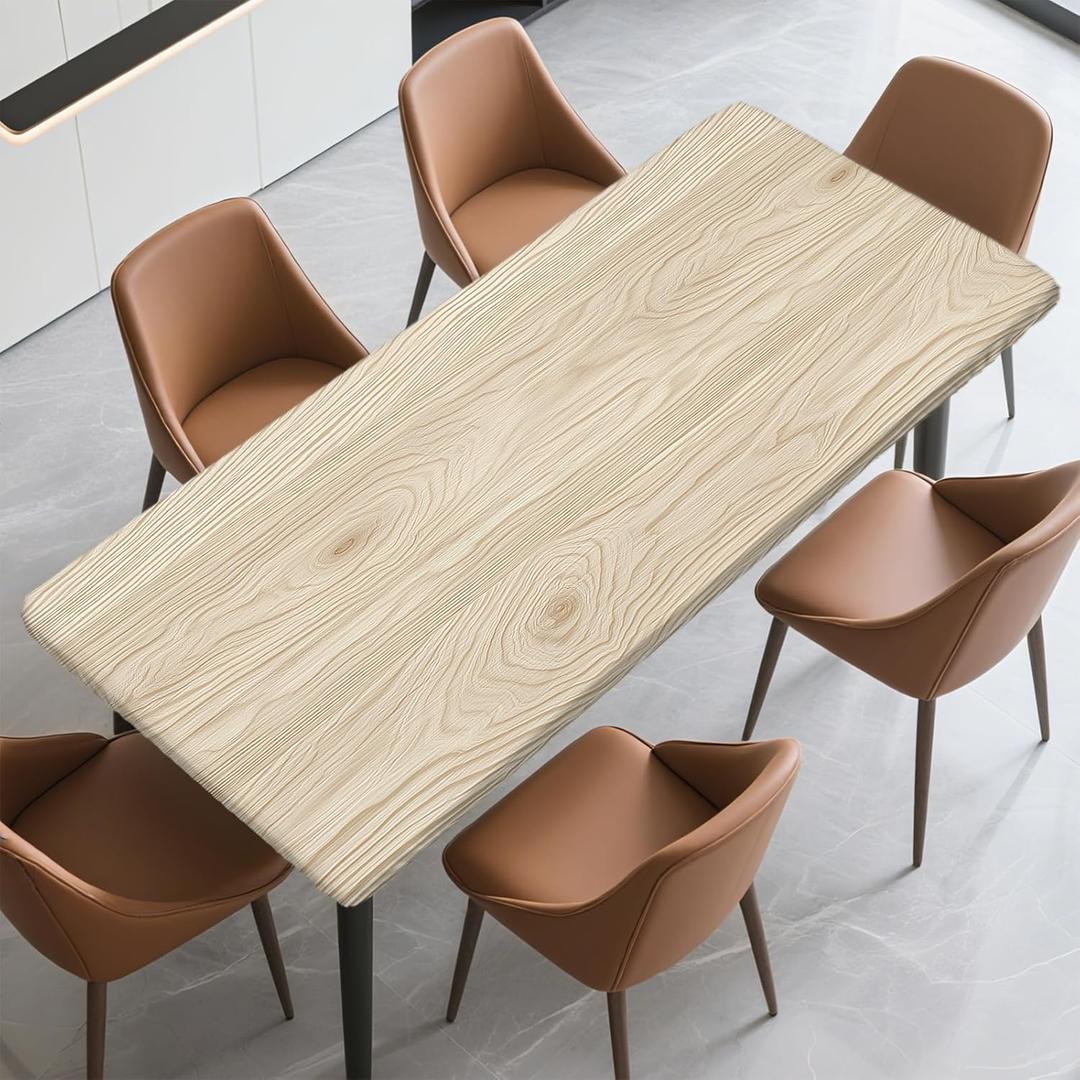 Rectangle Table Cover with Elastic Edge Design Waterproof Stain-Resistant Wipeable Fitted Table Cloth Fits 8 Foot Tables for Picnic, Camping, Outdoor, 96" x 30" (Wood Grain)
