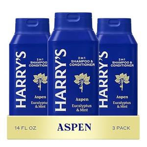 Harry's Men's 2 in 1 Shampoo and Conditioner for All Hair Types  Original Aspen Scent  (3 Pack) 14 fl oz  No Parabens or Sulfates