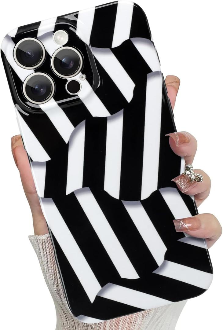 for iPhone 16 Pro Max Case, Cute Irregular Black and White Stripes Pattern Aesthetic Design, Camera Lens Protection Slim Soft TPU Shockproof and Anti-Scratch Protective Cover for Girls Women