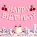 Fetti Happy Birthday Cherry Banner - Pink Glitter, 6.5 Ft. | 3D Cherry Garland, Bday Decoration, Accordion Party Sign, Pop Up Photoshoot Backdrop