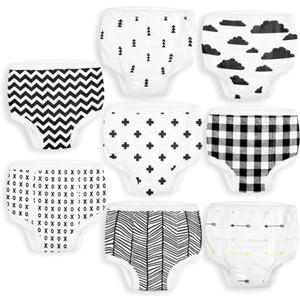 BaeBae Goods Potty Training Underwear for Boys & Girls 8 Piece, Absorbent Cotton Baby Toddler Training Pants 12M (Black)