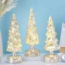 Retisee 3 Pcs Silver Illuminated Mercury Glass Christmas Tree Figurines with LED Lights Tabletop Lighted Xmas Tree Battery Operated Table Centerpiece for Holiday Fireplace Decor Winter Gifts(Radiant)