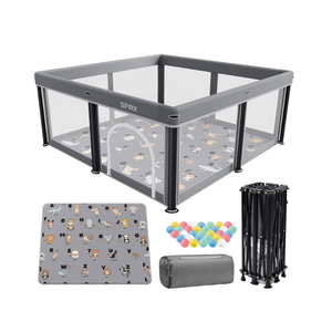 Foldable Baby Playpen with Mat,50"50" Collapsible Playard for Babies and Toddlers,Indoor&Outdoor Kids Safety Play Pen,Portable Travel Playpen with Travel Pack and 30 Ocean Balls