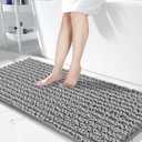 Yimobra Bathroom Runner Rug Mat 60.2 x 24, Non-Slip Soft Shaggy and Comfortable Large Size Chenille Bath Rug, Super Absorbent and Thick, Machine Washable, Long Bathroom Rug, Grey