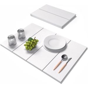 Large Stone Drying Mat for Kitchen Counter, 24"(L)16"(W) Quick Dry Stone Mat, Foldable Stone Dish Drying Mat, Diatomaceous Earth Mats for Dishes Cups Bottles, White