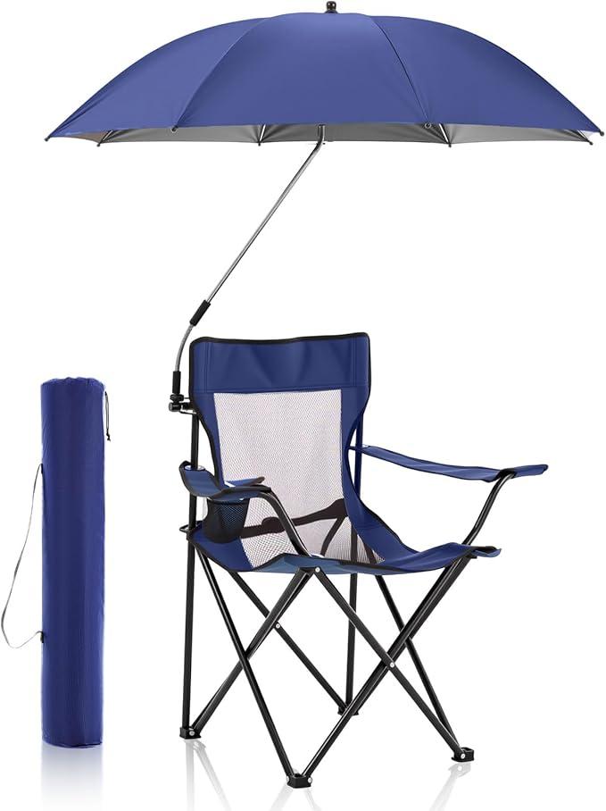 Yuntau 2 Pcs Portable Camping Beach Chair with Adjustable Umbrella and Backpack Foldable Sand Chairs with Mesh Back for Adult Lawn Outdoors Fishing Hiking Travel Picnic Supply